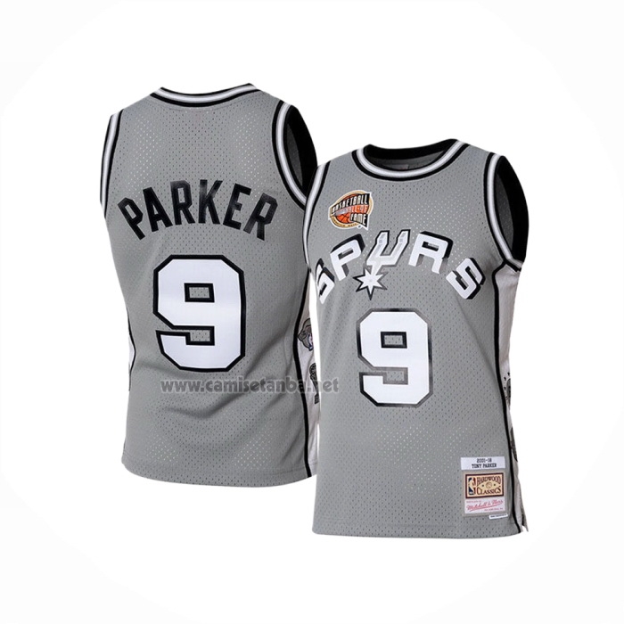Camiseta San Antonio Spurs Tony Parker #9 Hall Of Fame Mitchell & Ness 2001 Gris